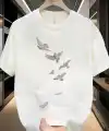 ERKEK Bisiklet yaka Tişört Özgür kuşlar Baskılı kısa kol T-shirt - Beyaz