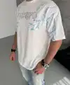 Erkek Bisiklet Yaka Tişört Yıldırım Şimşek Baskılı Kısa Kol T-Shirt - Beyaz