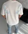 Erkek Bisiklet Yaka Tişört Yıldırım Şimşek Baskılı Kısa Kol T-Shirt - Beyaz
