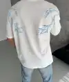 Erkek Bisiklet Yaka Tişört Yıldırım Şimşek Baskılı Kısa Kol T-Shirt - Beyaz