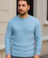 Erkek Bisiklet Yaka Triko Kazak Pamuklu Kalın Fitilli Dokuma - Bebe Mavisi