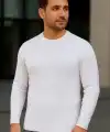 Erkek Bisiklet Yaka Triko Kazak Pamuklu Kalın Fitilli Dokuma Regular Fit - Beyaz