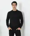 Erkek Bisiklet Yaka Triko Yumuşak Dokulu Pamuklu Uzun Kollu Kazak - Siyah