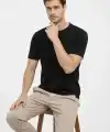 Erkek Bisiklet Yaka Yazlık Kısa kol Düz Tişört Regular Kalıp T-shirt - Siyah