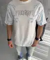 Erkek Bisiklet Yaka Yıldırım Baskılı  Kısa kol T-Shirt - Beyaz