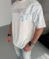 Erkek Bisiklet Yaka Yıldırım Baskılı  Kısa kol T-Shirt - Beyaz