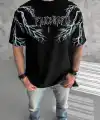ERKEK Bisiklet Yaka Yıldırım Baskılı  Kısa kol T-Shirt-Siyah
