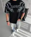 ERKEK Bisiklet Yaka Yıldırım Baskılı  Kısa kol T-Shirt-Siyah