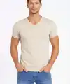 Erkek Body T-shirt V Yaka Slim Fit Likralı Kısa kol Tişört - Taş