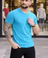 Erkek Body Tişört Bisiklet Yaka Slim Fit Likralı T-Shirt - Açık Mavi
