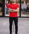Erkek Body Tişört Bisiklet Yaka Slim Fit Likralı T-Shirt - Kırmızı