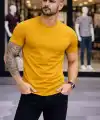 Erkek Body Tişört Bisiklet Yaka Slim Fit Likralı T-Shirt - Limon