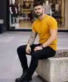 Erkek Body Tişört Bisiklet Yaka Slim Fit Likralı T-Shirt - Limon