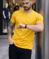 Erkek Body Tişört Bisiklet Yaka Slim Fit Likralı T-Shirt - Sarı