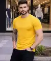 Erkek Body Tişört Bisiklet Yaka Slim Fit Likralı T-Shirt - Sarı