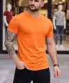 Erkek Body Tişört Bisiklet Yaka Slim Fit Likralı T-Shirt - Turuncu