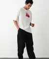 Erkek Boks eldiven Baskılı T-Shirt Kısa Kol Bisiklet Yaka Regular Tişört - Beyaz