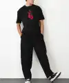 Erkek Boks Eldiven Baskılı T-Shirt Kısa Kol Bisiklet Yaka Regular Tişört - Siyah