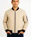 Erkek Bomber Mont Ceket – Fermuarlı, Kapitone İçi Astarlı, Su İtici Kumaş, Regular Fit, Uzun Kollu, Yandan Cepli, Bahar & Kış Rahat Günlük Stil - Bej