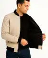 Erkek Bomber Mont Ceket – Fermuarlı, Kapitone İçi Astarlı, Su İtici Kumaş, Regular Fit, Uzun Kollu, Yandan Cepli, Bahar & Kış Rahat Günlük Stil - Bej
