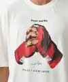 Erkek Box Eldiven Baskılı T-Shirt Kısa Kol Bisiklet Yaka Tişört - Beyaz