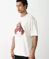 Erkek Box Eldiven Baskılı T-Shirt Kısa Kol Bisiklet Yaka Tişört - Beyaz