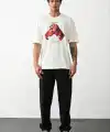 Erkek Box Eldiven Baskılı T-Shirt Kısa Kol Bisiklet Yaka Tişört - Beyaz