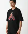 Erkek Boxy Eldiven Baskılı T-Shirt Kısa Kol Bisiklet Yaka Tişört - Siyah