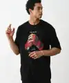 Erkek Boxy Eldiven Baskılı T-Shirt Kısa Kol Bisiklet Yaka Tişört - Siyah