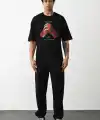 Erkek Boxy Eldiven Baskılı T-Shirt Kısa Kol Bisiklet Yaka Tişört - Siyah