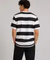 Erkek Çizgili Oversize Tişört Bisiklet Yaka Kısa Kol Yazlık T-Shirt - Siyah