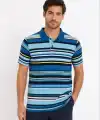 Erkek Çizgili Polo Yaka Tişört Kısa Kol Yazlık T-Shirt Regular Fit - Mavi
