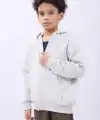 Erkek Çocuk Kapüşonlu Kanguru Cepli Tam Fermuarlı Hırka SweatShirt - Gri