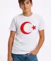 Erkek Çocuk Tişört Bisiklet Yaka Ay Yıldız Bayrak Baskılı T-Shirt - Beyaz