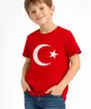 Erkek Çocuk Tişört Bisiklet Yaka Ay Yıldız Bayrak Baskılı T-Shirt - Kırmızı