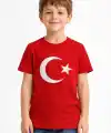 Erkek Çocuk Tişört Bisiklet Yaka Ay Yıldız Bayrak Baskılı T-Shirt - Kırmızı