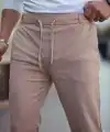 Erkek Diagonel Mikro dokulu Cepli Beli Lastilki Pantolon - Kahverengi
