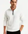 Erkek Dik Yaka Sweatshirt Dik Yaka Yarım Fermuarlı 3 İplik Şardonlu Pamuk Kumaş - Beyaz