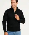 Erkek Dik Yaka Sweatshirt Dik Yaka Yarım Fermuarlı 3 İplik Şardonlu Pamuk Kumaş - Siyah