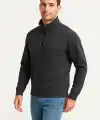 Erkek Dik Yaka Yarım Fermuarlı 3 İplik Pamuklu Sweatshirt -  Antrasit
