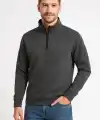 Erkek Dik Yaka Yarım Fermuarlı 3 İplik Pamuklu Sweatshirt -  Antrasit