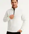 Erkek Dik Yaka Yarım Fermuarlı 3 İplik Pamuklu Sweatshirt - Beyaz