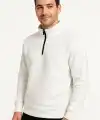 Erkek Dik Yaka Yarım Fermuarlı 3 İplik Pamuklu Sweatshirt - Beyaz