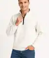 Erkek Dik Yaka Yarım Fermuarlı 3 İplik Pamuklu Sweatshirt - Beyaz