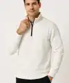 Erkek Dik Yaka Yarım Fermuarlı 3 İplik Pamuklu Sweatshirt - Beyaz