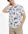Erkek Dinozor Dijıtal ön ve arka Baskılı Tişört Bisiklet Yaka T-Shirt - Beyaz