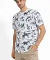 Erkek Dinozor Dijıtal ön ve arka Baskılı Tişört Bisiklet Yaka T-Shirt - Beyaz