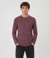 Erkek Dokulu Çizgili Uzun Kollu Tişört Oval Kesim - Bordo