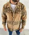 Erkek Düğmeli Gömlek Polar Sweatshirt Yumuşak Dokulu Oversize Kalıp -Sarı