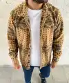 Erkek Düğmeli Gömlek Polar Sweatshirt Yumuşak Dokulu Oversize Kalıp -Sarı